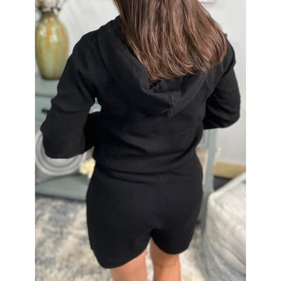 Knit Sweater Dressy Lounge Hoodie Kangaroo Drawstring Top Bottom Set Black 2922 - Picture 4 of 7